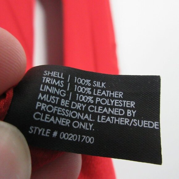 Club Monaco 100% Silk Dress 4 Red Leather Trim Long Sleeve Belted Boxy Shift 134 - Picture 4 of 11